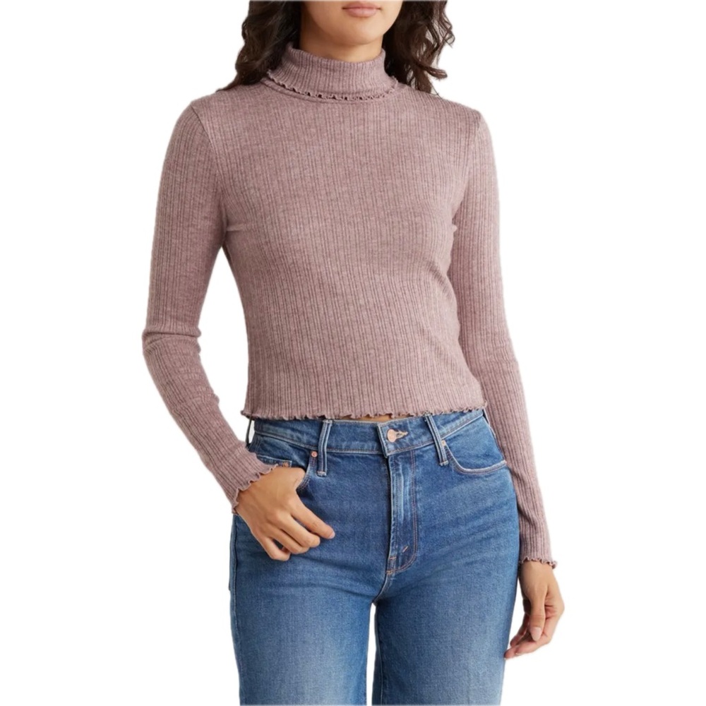 Madewell Ribbed Long Sleeve Turtleneck Knit Top Brown Size Small Casual Basic
